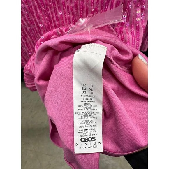 ASOS Design Long Sleeve Shift Mini Dress in Plisse Sequin - Picture 5 of 6